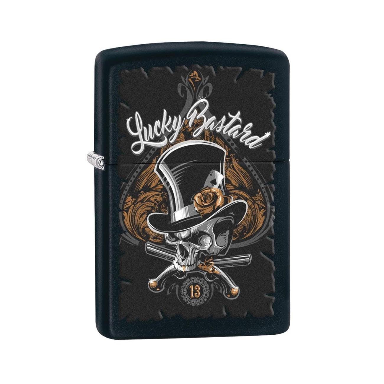 Zippo Windproof Lighter Lucky Bastard Skull Black Matte - Clinch River Fishing USA