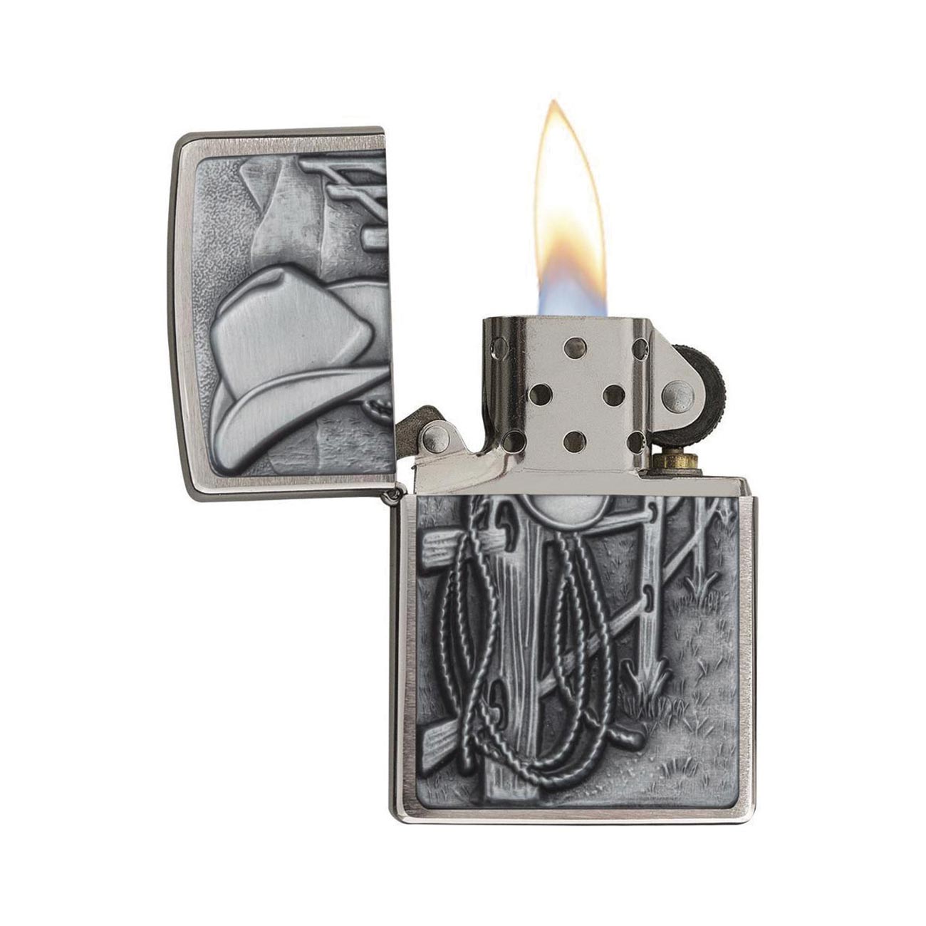 Zippo Windproof Lighter Resting Cowboy Brushed Chrome - Clinch River Fishing USA