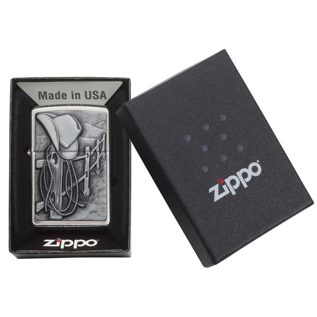 Zippo Windproof Lighter Resting Cowboy Brushed Chrome - Clinch River Fishing USA