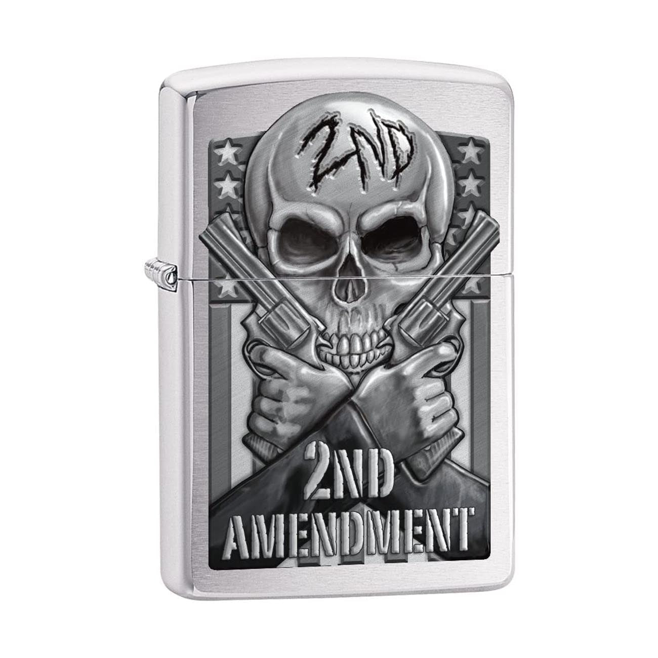 Zippo Windproof Lighter Second Amendment Skull and Guns Brushed Chrome - Clinch River Fishing USA