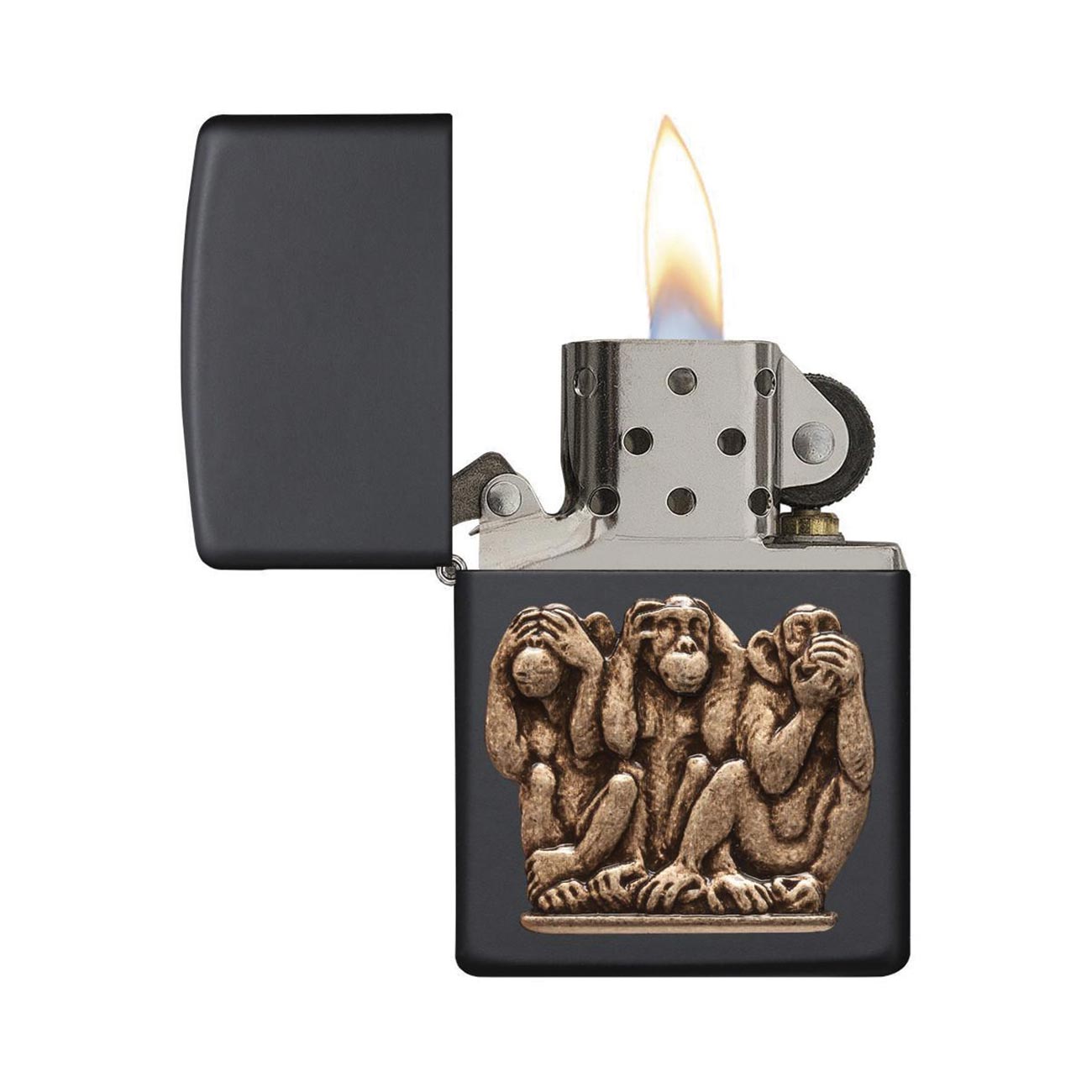 Zippo Windproof Lighter Three Monkeys Black Matte Finish - Clinch River Fishing USA