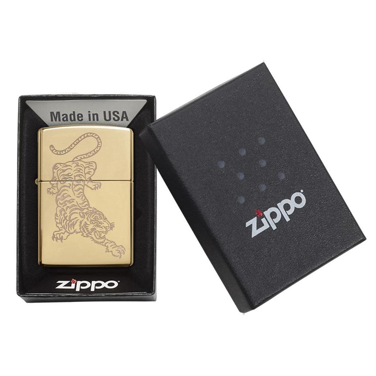 Zippo Windproof Lighter - Tiger Design Gold - Clinch River Fishing USA