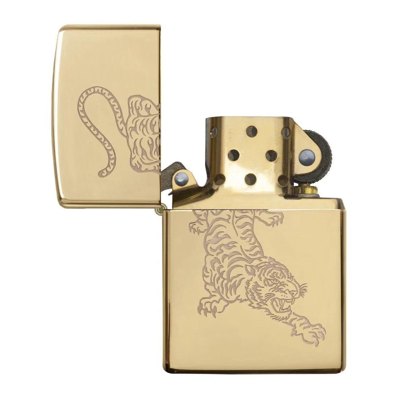 Zippo Windproof Lighter - Tiger Design Gold - Clinch River Fishing USA
