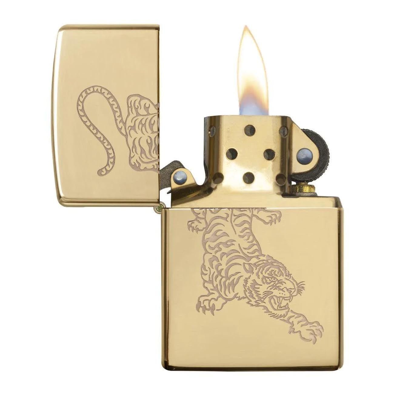 Zippo Windproof Lighter - Tiger Design Gold - Clinch River Fishing USA