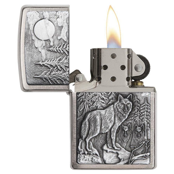 Zippo Windproof Lighter Timberwolves Emblem Brushed Chrome - Clinch River Fishing USA