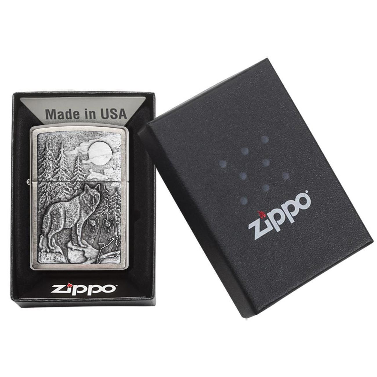 Zippo Windproof Lighter Timberwolves Emblem Brushed Chrome - Clinch River Fishing USA