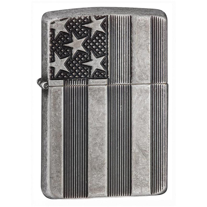 Zippo Windproof Lighter U.s. Flag Armor Case Antique Slilver Plate Finish - Clinch River Fishing USA