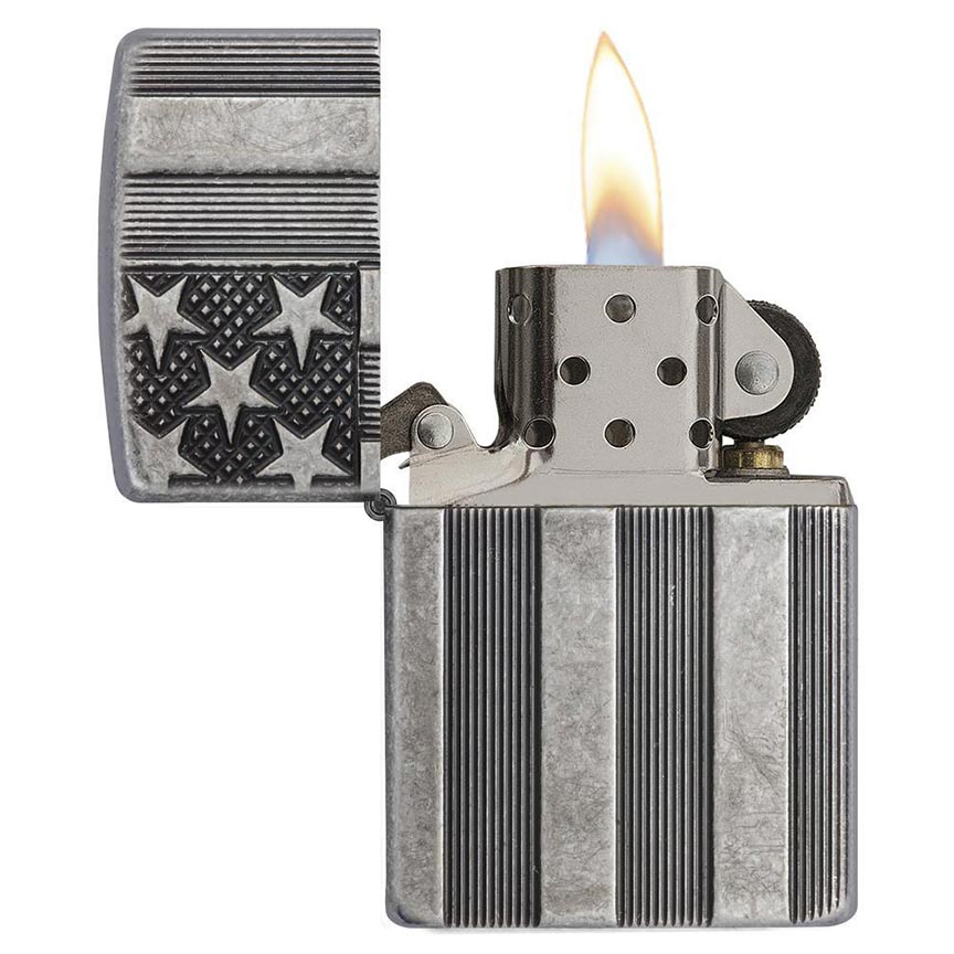 Zippo Windproof Lighter U.s. Flag Armor Case Antique Slilver Plate Finish - Clinch River Fishing USA