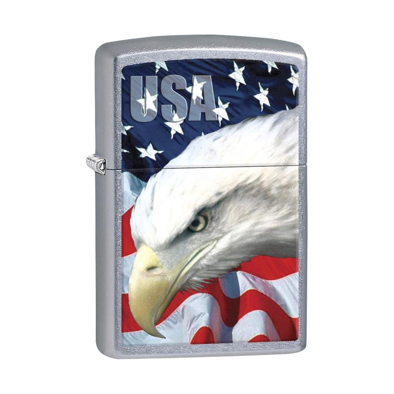 Zippo Windproof Lighter USA Flag and Eagle Imprinted Street Chrome - Clinch River Fishing USA
