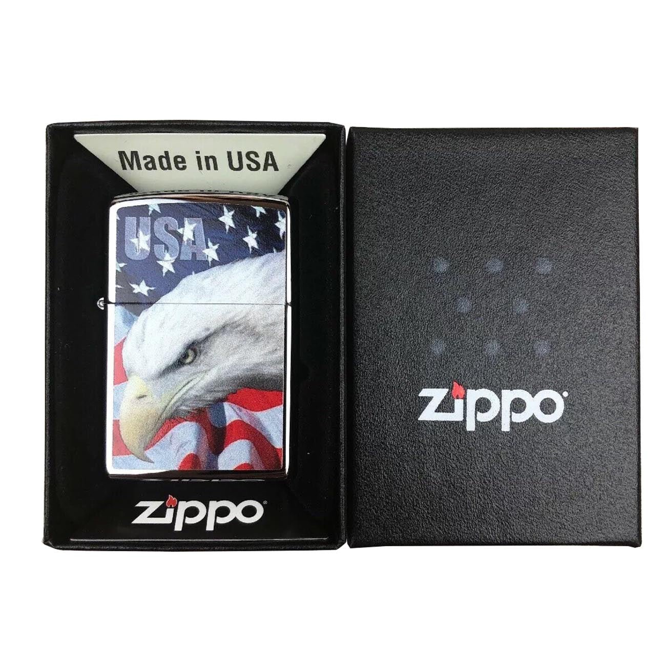 Zippo Windproof Lighter USA Flag and Eagle Imprinted Street Chrome - Clinch River Fishing USA