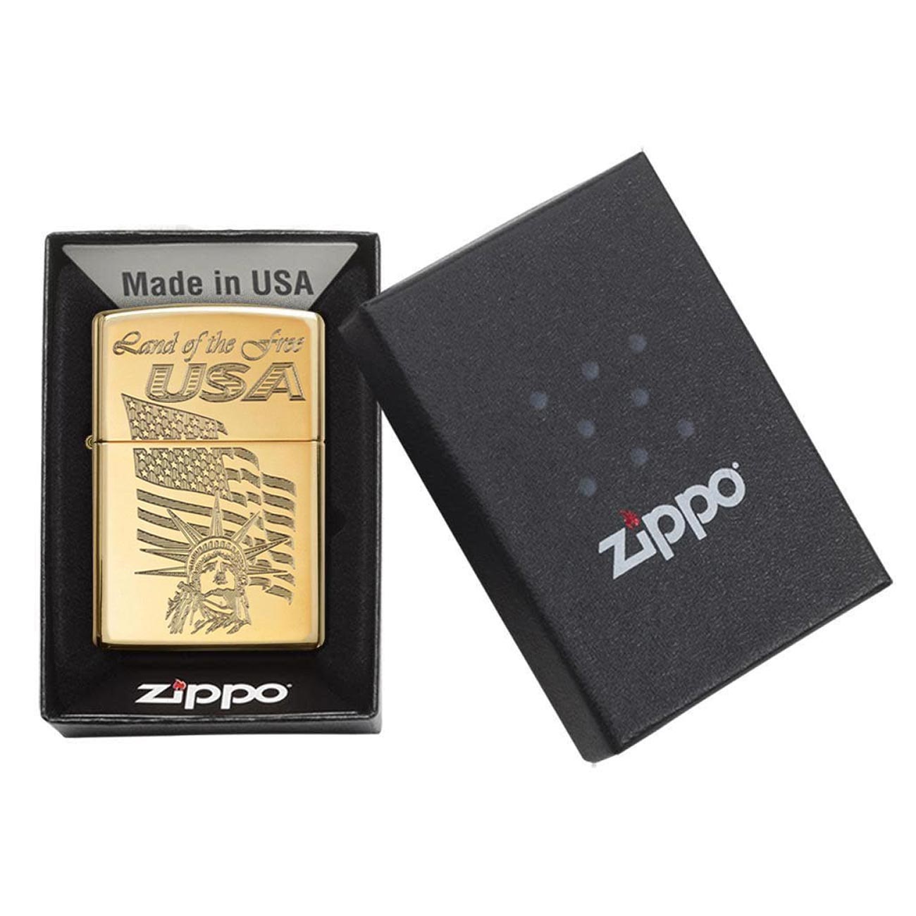 Zippo Windproof Lighter USA Land of The Free Engraved High Polish Brass - Clinch River Fishing USA