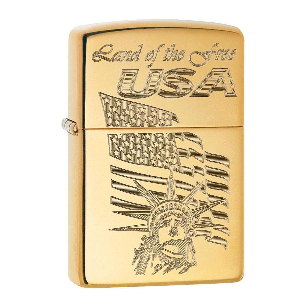 Zippo Windproof Lighter USA Land of The Free Engraved High Polish Brass - Clinch River Fishing USA