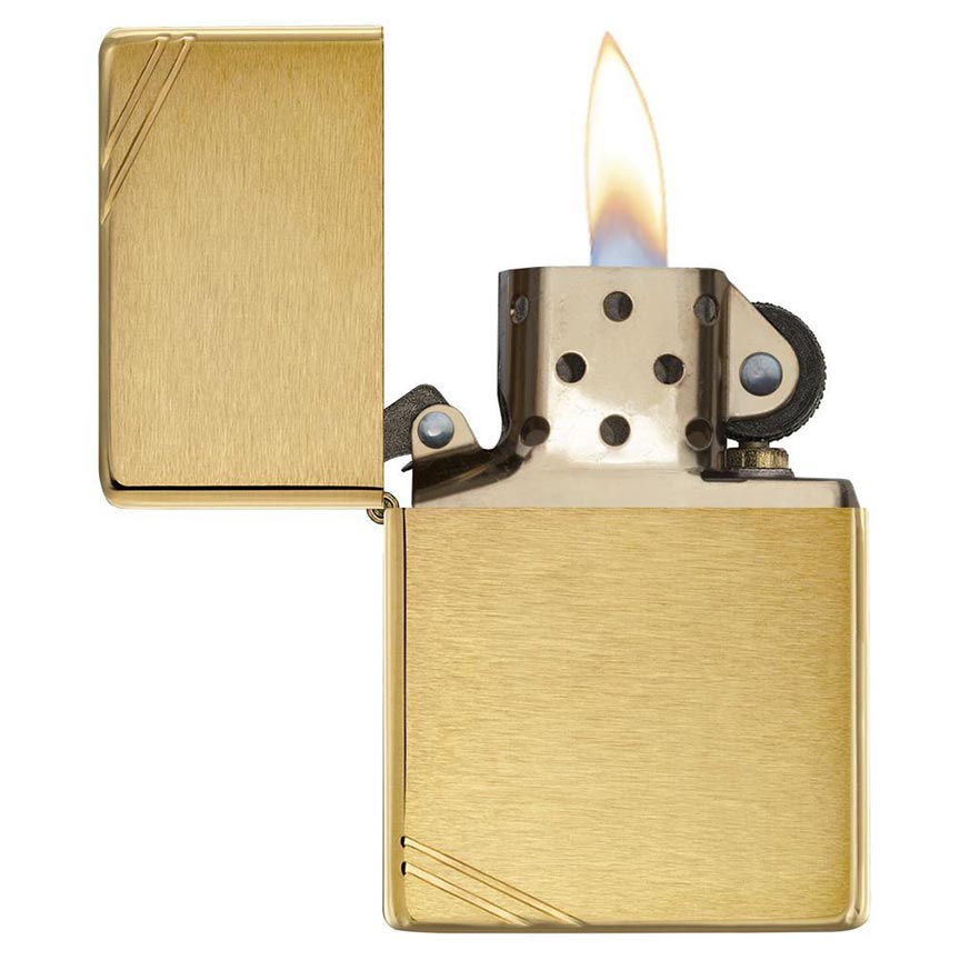 Zippo Windproof Lighter Vintage Brushed Brass W/slashes - Clinch River Fishing USA