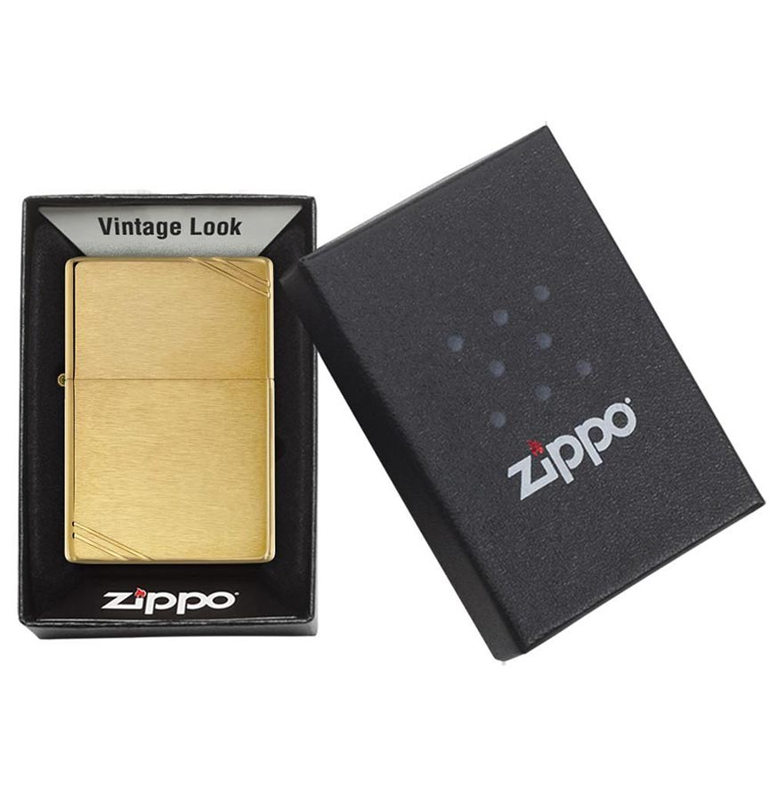 Zippo Windproof Lighter Vintage Brushed Brass W/slashes - Clinch River Fishing USA
