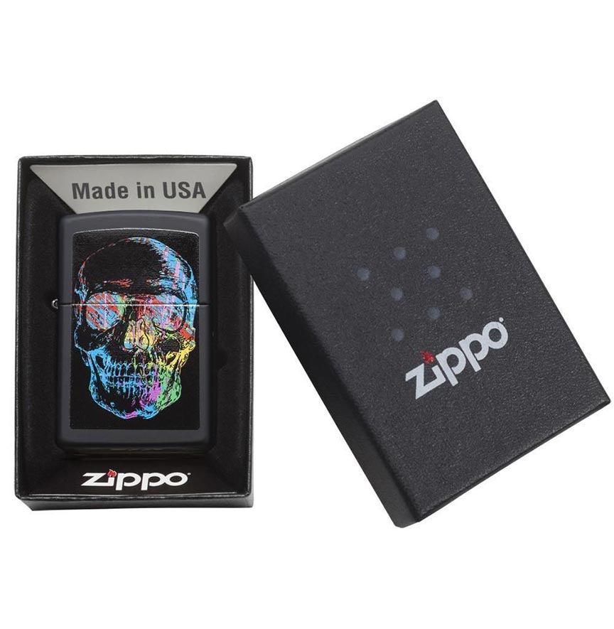 Zippo Windproof Lighter Zippo Colorfiul Skull Black Matte Classic Case - Clinch River Fishing USA