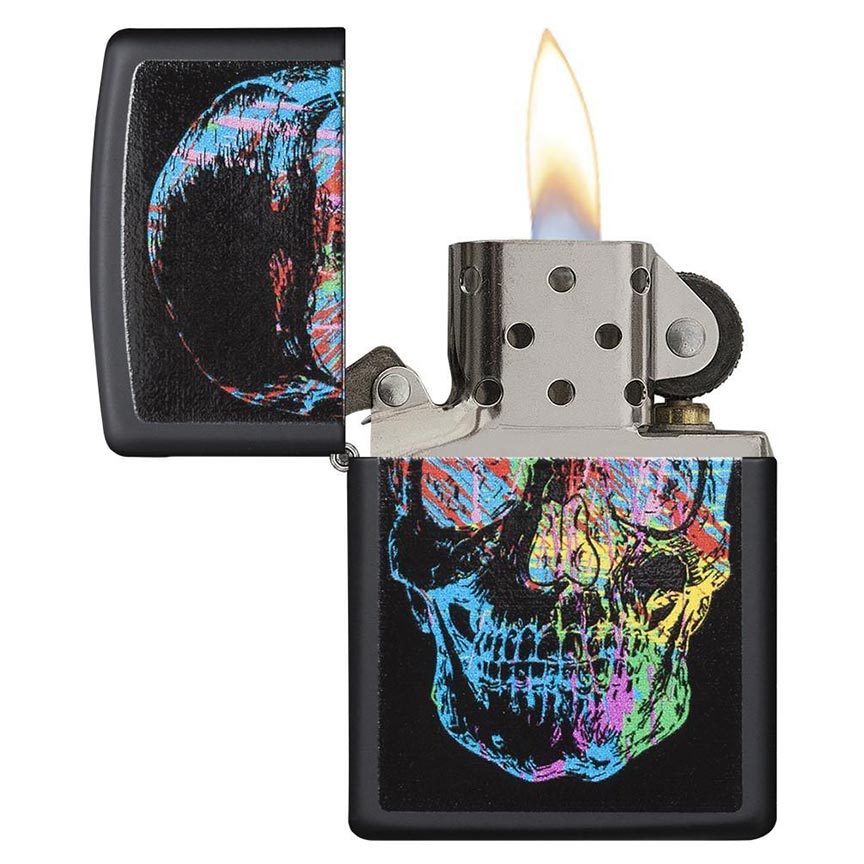 Zippo Windproof Lighter Zippo Colorfiul Skull Black Matte Classic Case - Clinch River Fishing USA